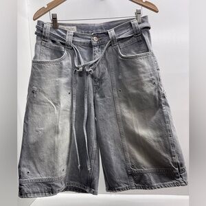 Zara Gray Washed Utility wide leg Jean Shorts